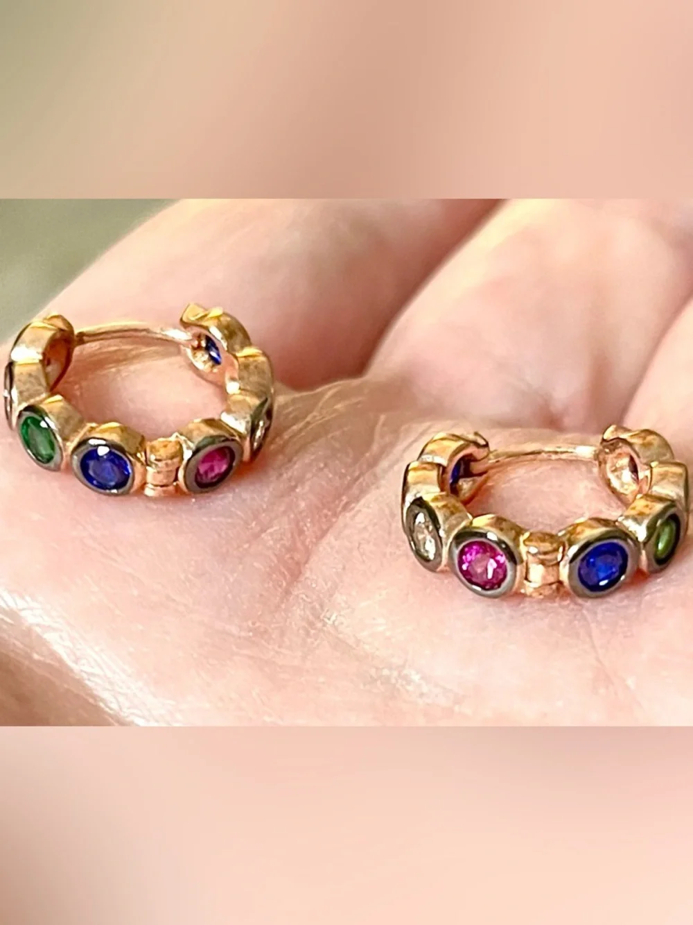 ✨Rose Gold Mini Hoop Earrings | Multicolor Crystal Huggies✨ - Picture 5 of 6